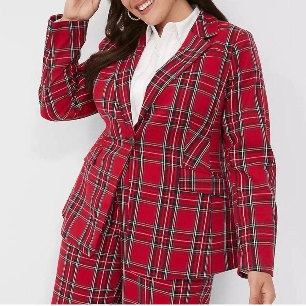 Pre-Thanksgiving SALE-Plaid Tartan Red Single Button Blazer.